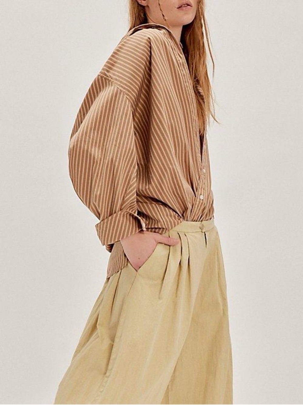 Free People Sabine Striped Articulated Shirt - Latte Combo - NWT - Picture 2 of 5
